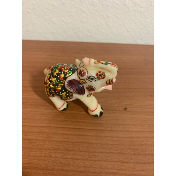 Elephant Statue White Stone Trunk Up Home Decor Figurine - Picture 2 of 7